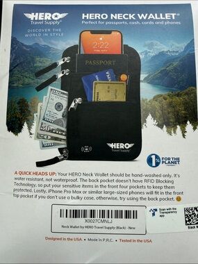 New FDID Black Neck Wallet - Secure Passport & Phone Holder